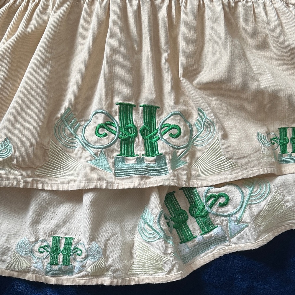 Tallulah & Hope Corduroy Beige V-Neck Dress with Green Embroidery - Picture 5 of 5